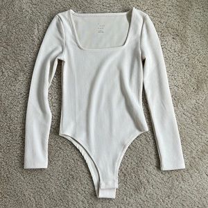 A New Day Cream Ribbed Square Neck Bodysuit - XS